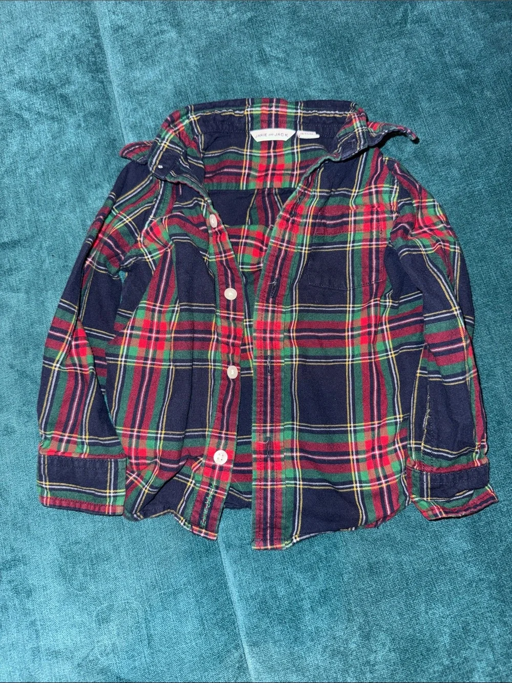 Janie & Jack Navy, Red & Green Plaid Button-Down Kids Shirt